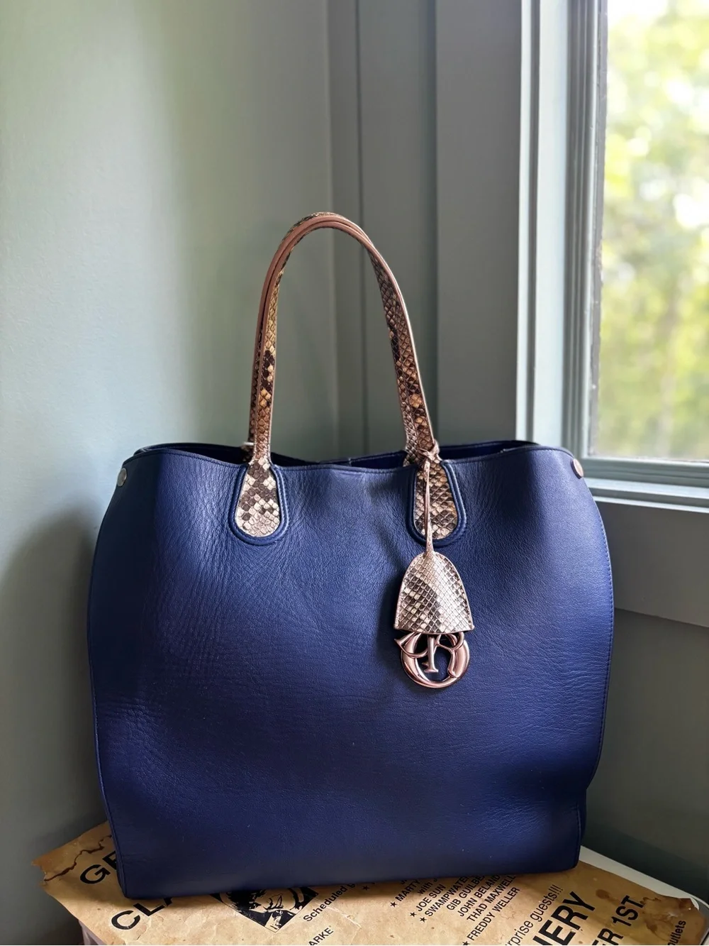 Christian Dior Large DiorAddict Exotic Python Leather Blue Shopping Tote EUC